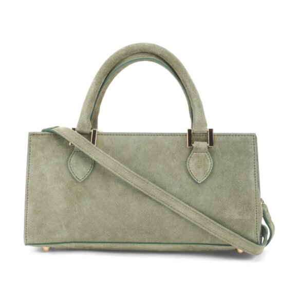 MARLON Made In Italy Suede East West Double Handle Satchel - Picture 1 of 3
